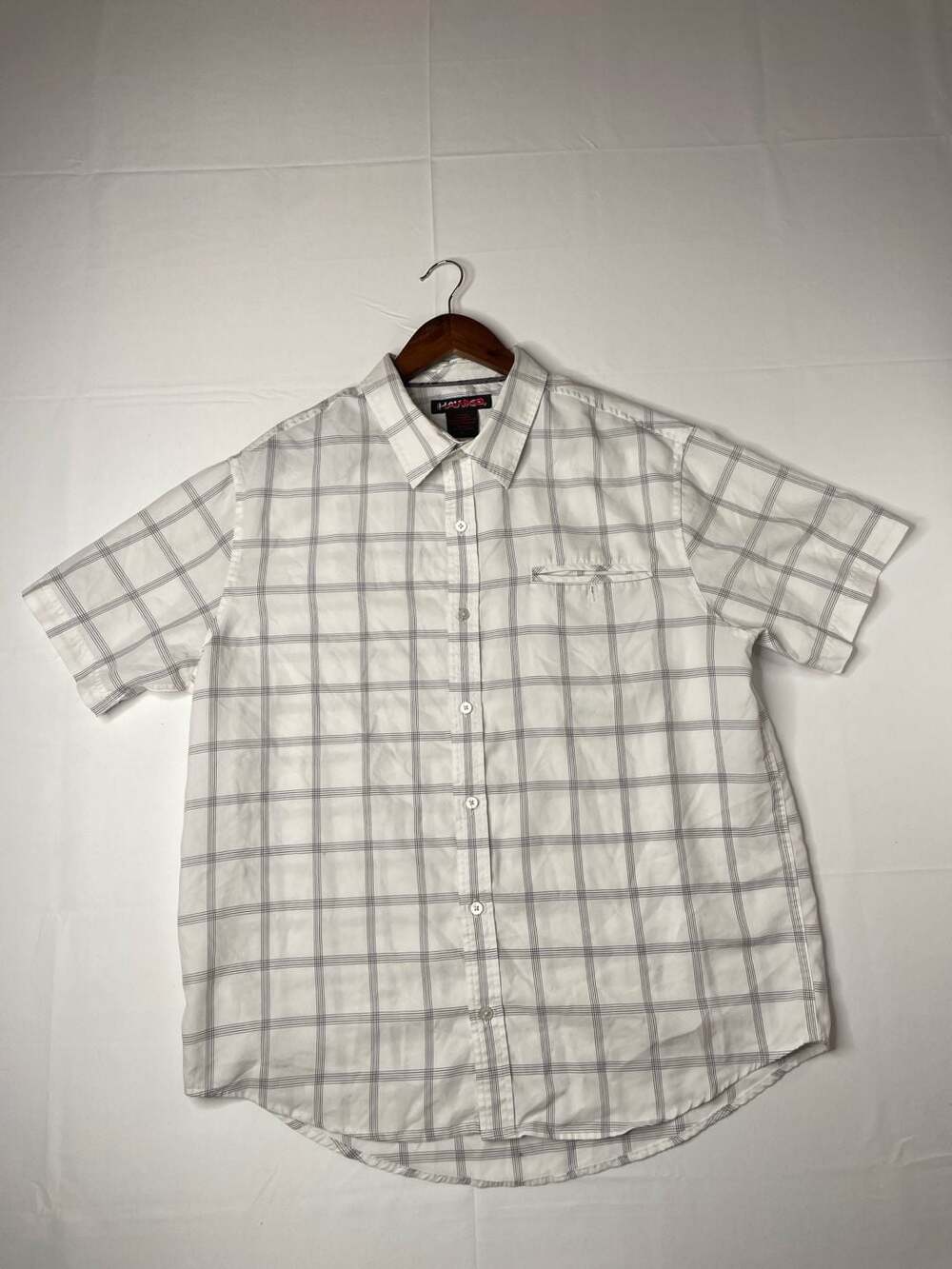 Tony Hawk Men's White Gray Plaid Short Sleeve Button Down Shirt XL
